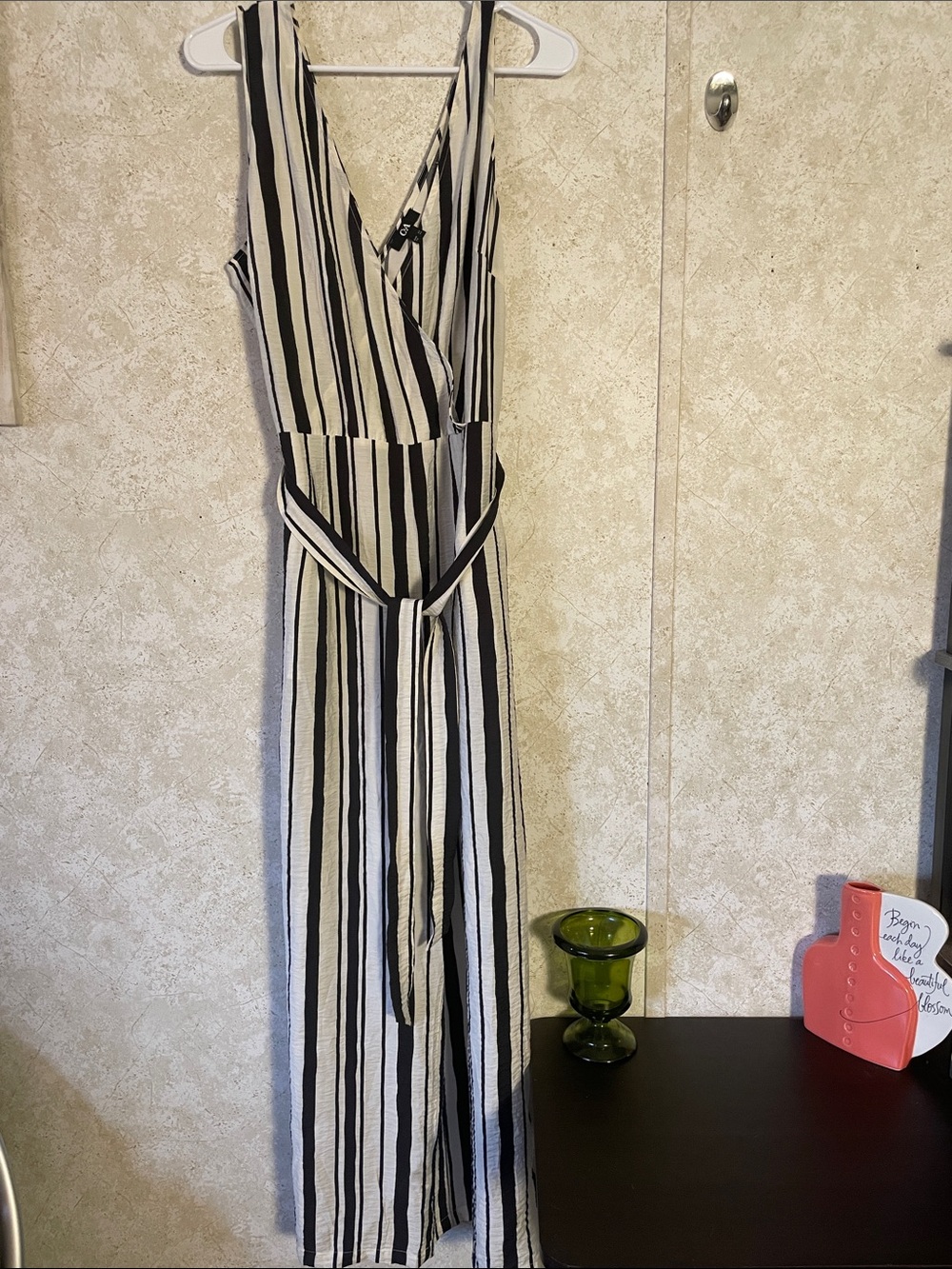 Women’s C&A Striped V-Neck Sleeveless Jumpsuit in Black & White